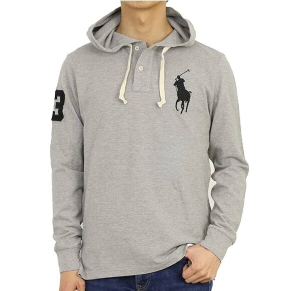 Polo Ralph Lauren Hoodie Sweatshirt Large Gray Big Pony Shirt Preppie Hood